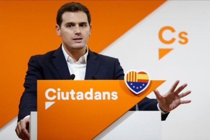 El presidente de Ciudadanos, Albert Rivera, en su comparecencia para defender el 155.-PAU BARRENA