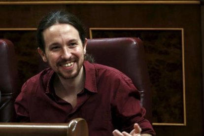 Pablo Iglesias, en el Congreso de los Diputados el viernes, durante la segunda jornada de la investidura de Pedro Sánchez.-REUTERS / JUAN MEDINA