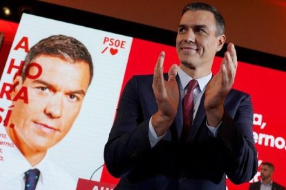 Pedro Sánchez, durante la presentación de la campaña del PSOE para el 10-N, este lunes en Madrid.-JOSÉ LUIS ROCA