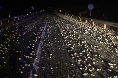 Piedras sobre la calzada de la N-110 en San Esteban de Gormaz (Soria). ANA HERNANDO