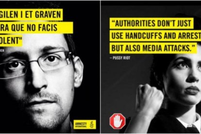 Los mensajes de Snowden y Pussy Riot para la campaña de Amnistía Internacional.-