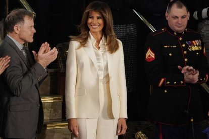 Melania Trump, a su llegada al Congreso para escuchar el discurso presidencial.-EFE