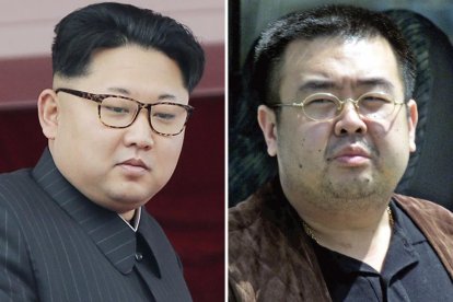 El líder de Corea del Norte, Kim Jong-un (izquierda), y su hermano fallecido, Kim Jong-nam.-AP