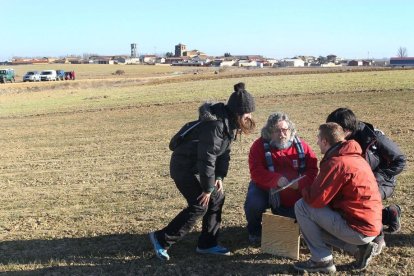 Javier Viñuela, investigador del CSIC,y técnicos de Grefa realizan muestreos en el municipio palentino de Capillas, en Tierras de Campos.-BRÁGIMO