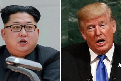 El líder norcoreano, Kim Jong-un, y el presidente de EEUU, Donald Trump.-/ KCNA / JUSTIN LANE