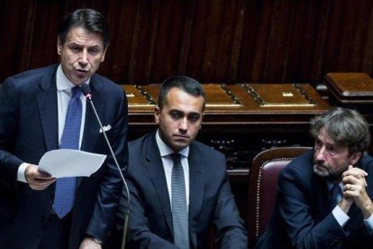 El primer ministro italiano, Giuseppe Conte, durante su intervención ante el Parlamento en Roma.-EFE / ANGELO CARCONI