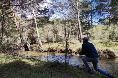 Un pescador lanza de orilla en un río Revinuesa ya muy mermado. HDS