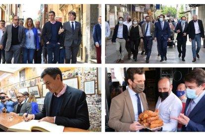 Fotos del tweet publicado por Soria Ya con la visita de Casado el viernes y la de Sánchez en 2018. HDS