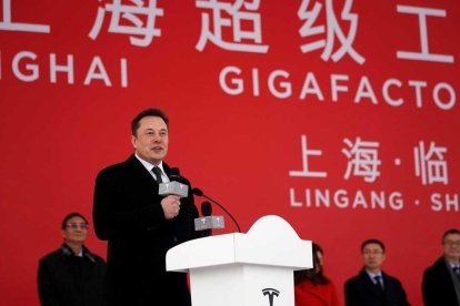 Elon Musk en la puesta en marcha de los trabajos de su Gigafactoria de Tesla en Shanghai.-