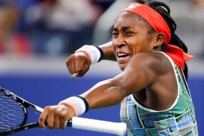 Coco Gauff reacciona tras conseguir una victoria en Nueva York.-