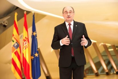 El presidente del Gobierno de Aragón, Javier Lambán, durante su discurso de Año Nuevo.-GOBIERNO DE ARAGÓN