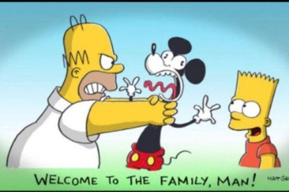 Caricatura de Homer, Bart y Mickey Mouse publicada en Twitter.-