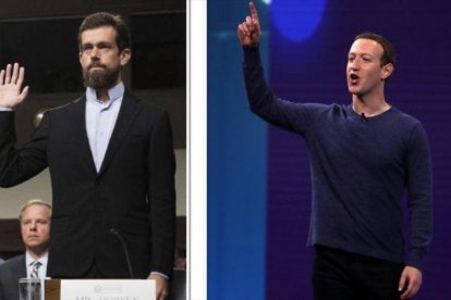 Jack Dorsey, a la izquierda, y Mark Zuckerberg.-EL PERIÓDICO