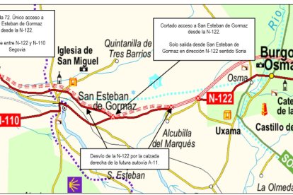 Mapa con los desvíos previstos por la construcción de la A-11. HDS