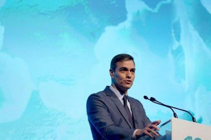 El presidente del Gobierno, Pedro Sánchez, en la inauguración del foro de Exceltur-JOSE LUIS ROCA