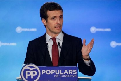 Pablo Casado, durante el comité ejecutivo nacional del PP celebrado en Barcelona.-PAU BARRENA