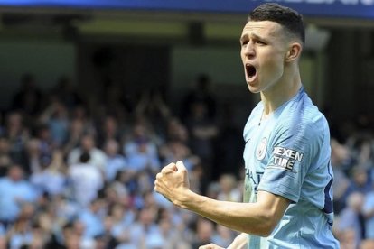 Foden celebra el gol del City.-