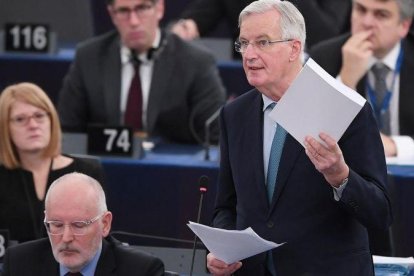 El negociador europeo del brexit, Michel Barnier, en su comparecencia ante el Parlamento Europeo, en Estrasburgo.-FREDERICK FLORIN (AFP)