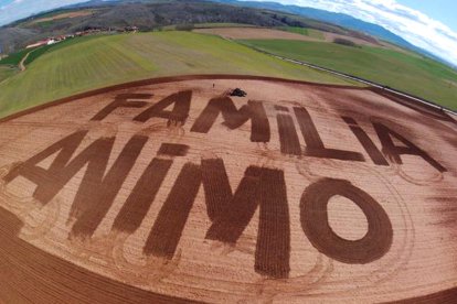 Mensaje labrado por Jon Moreno, grabado luego por un dron, que ha enviado a su familia. El campo está en el paraje Cerro de Lotero.