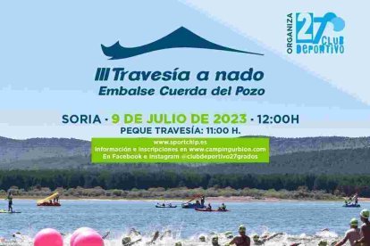 Cartel de la Travesía a nado del embalse dela Cuerda del Pozo.