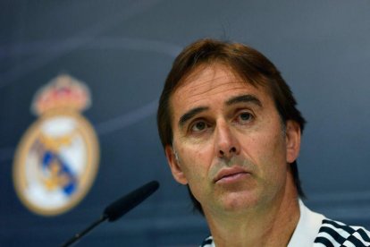 Julen Lopetegui, entrenador del Real Madrid, este viernes en rueda de prensa.-AFP