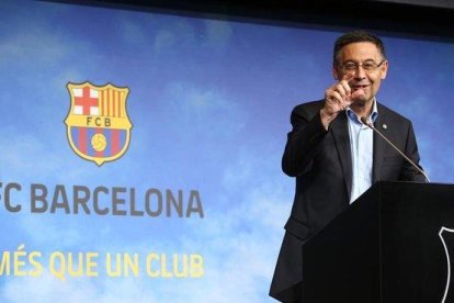 Josep Maria Bartomeu, en el Auditorio del Camp Nou.-ELISENDA PONS