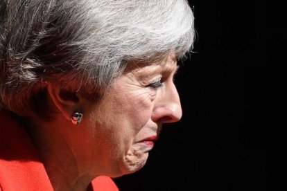 Theresa May, durante la rueda de prensa en la que ha anunciado su renuncia, este viernes.-LEON NEAL (GETTY IMAGES)