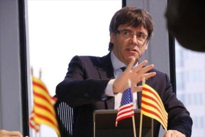 Carles Puigdemont, en el MIT de Massachusetts, la semana pasada.-ACN / RAFA GARRIDO