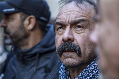 El secretario general del sindicato CGT,  Philippe Martinez, en un acto de protesta este viernes en París.-EFE / CHRISTOPHE PETIT TESSON