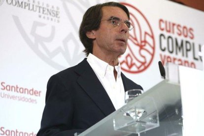 Aznar, durante la inauguración del curso de verano FAES en el Real Centro Universitario Escorial-María Cristina, en San Lorenzo de El Escorial, el 1 de julio pasado.-