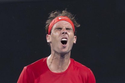 Nadal lamenta un error durante su partido ante Bélgica.-EUROPA PRESS