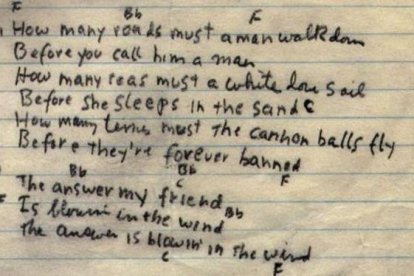 Manuscrito de 'Blowing in the wind'.-