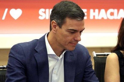 Pedro Sánchez en un acto del PSOE en su sede en Ferraz.-DAVID CASTRO