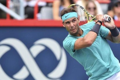 Nadal, en su estreno en el Masters 1.000 de Canadá del 2019 ante Daniel Evans, este miércoles.-AFP