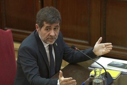 Jordi Sànchez, durante su declaración en el juicio del procés, el pasado febrero, en el Tribunal Supremo.-EFE