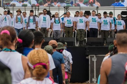 La cúpula de las FARC en la ceremonia de apertura de la conferencia.-LUIS ACOSTA / AFP