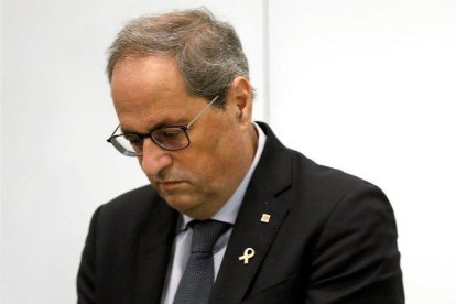 Quim Torra, este viernes, en Barcelona, en una visita a la Agencia de Ciberseguridad de Cataluña.-EFE / TONI ALBIR