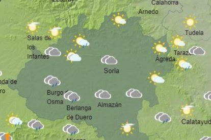 Previsión del tiempo en Soria de la Aemet para la franja de las 19 a las 20 horas.