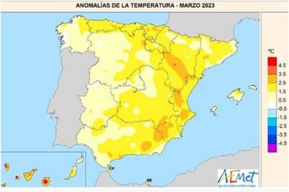 Anomalías de la temperatura de marzo de 2023