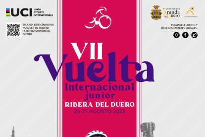 Cartel de la Vuelta Ribera 2023 con salida desde el Yacimiento de Tiermes.