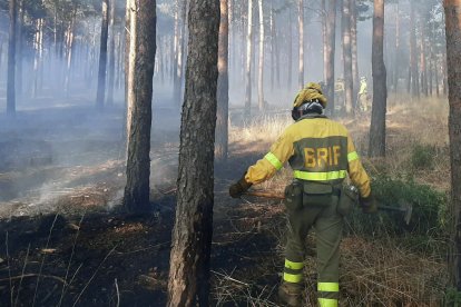 Un bombero en tareas de extinción de un incendio en Soria en una imagen de archivo.