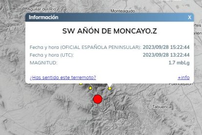 Punto donde se ha localizado el terremoto esta tarde.