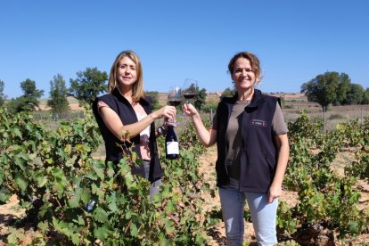 Emma Villajo y María José García Moreno brindan en una de las fincas en las que nacen los vinos de la marca 12 Linajes.