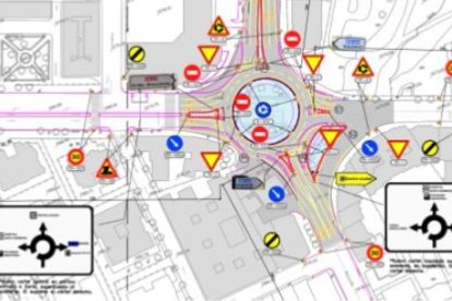 Señalización y cortes en la zona de la rotonda de la estación de autobuses de Soria mientras duren las obras.