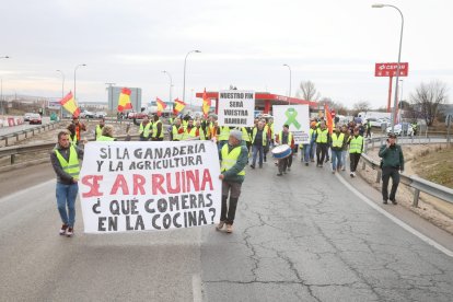 Protesta de agricultores partiendo del Caballo Blanco en la mañana de este jueves.