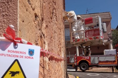 Bomberos de la Diputación retiran un enjambre en Osma el pasado verano.