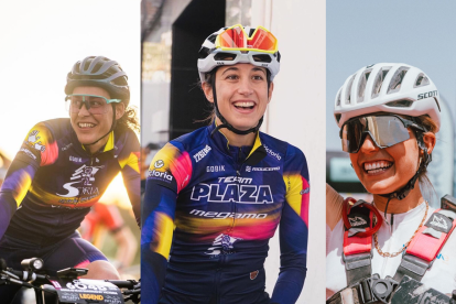 Las ciclistas del club soriano Mónica Plaza, Muriel Bouet y Alexia Estany