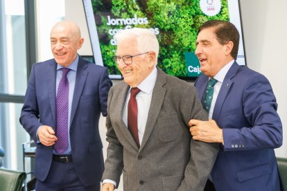 Domingo Barca, Juan Manuel Ruiz Liso y Carlos Martínez Izquierdo, en el anuncio del galardón otorgado al director de la FCCR.