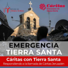 Cartel de petición de ayuda de Cáritas para Tierra Santa.