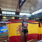 Marta Pérez tras lograr en Nueva York el récord de España de la milla en pista cubierta.
